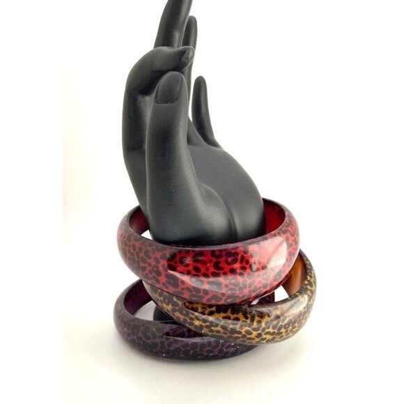 Set of 3 Acrylic Animal Leopard Print Chunky Bracelet Bangles - Picture 2 of 12